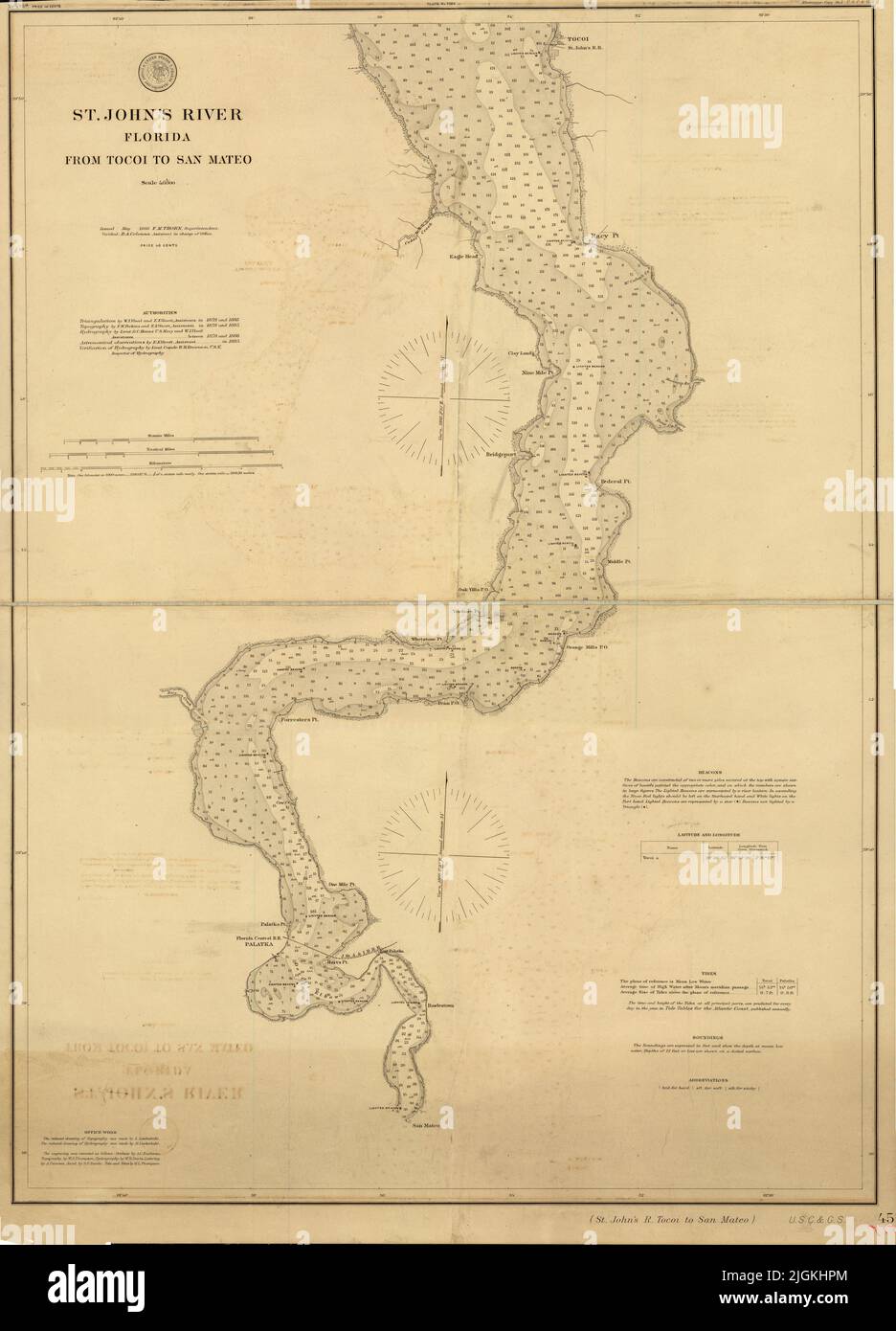 Map of St John 39 s River Florida - Map Of St Johns River Florida From Tocoi To San Mateo 1888 2JGKHPM 