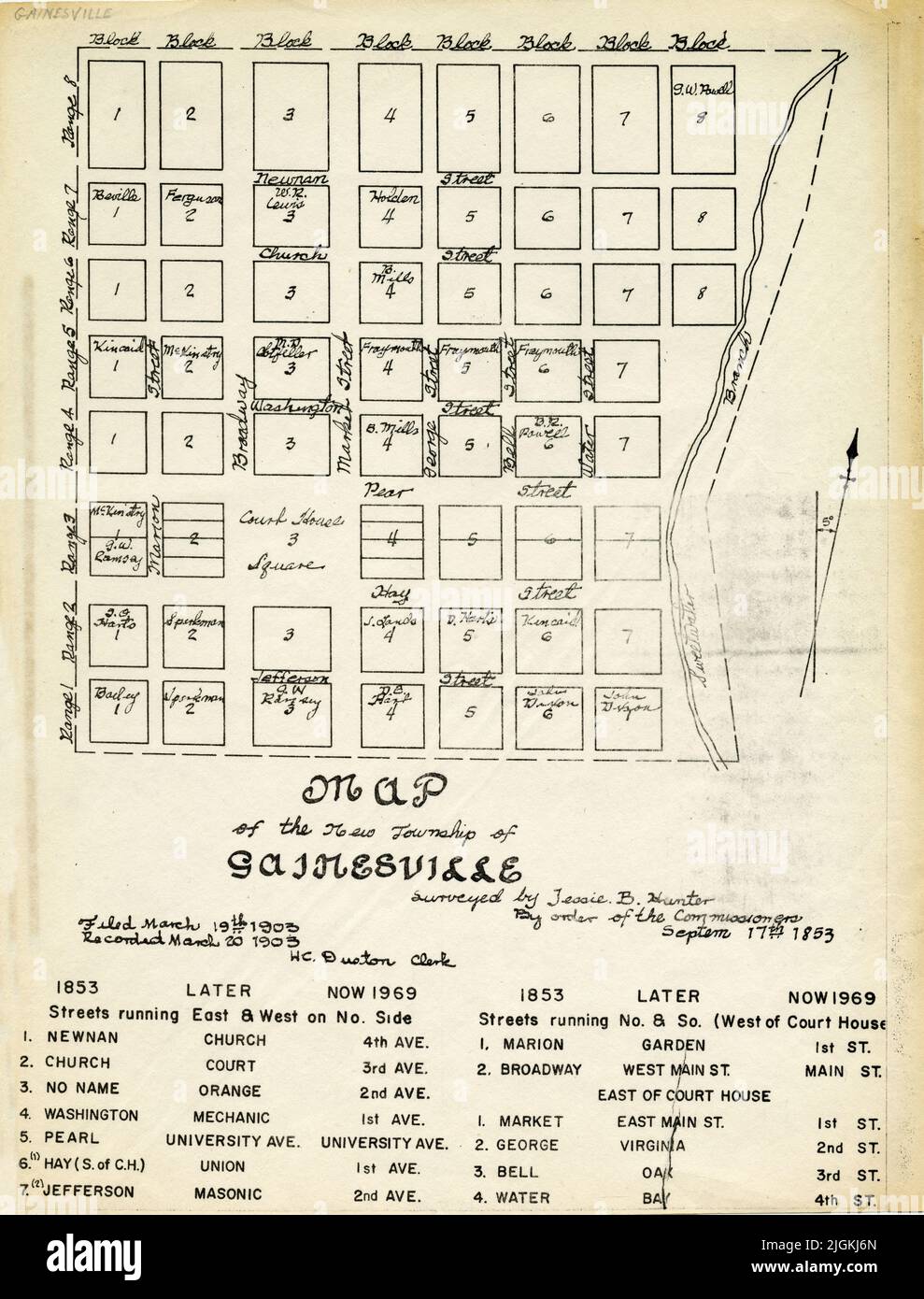 Map of the Township of Gainesville, Florida, 1853, by Jessie B. Hunter Stock Photo