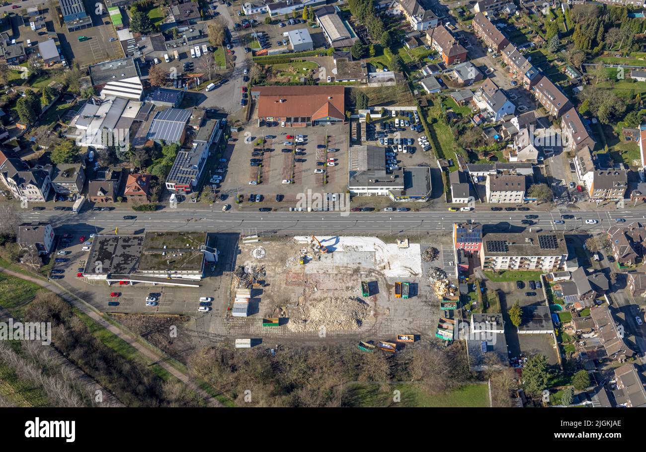 Aerial view, construction site Gladbecker Straße next to the Netto Markt in the north-east district of Bottrop, Ruhr area, North Rhine-Westphalia, Ger Stock Photo