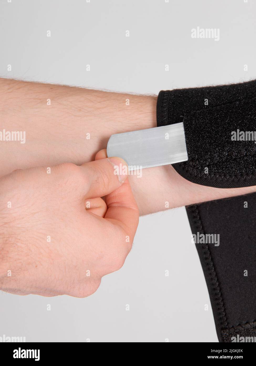 Arm orthosis. Broken wrist concept. Cast broken arm and wrist for