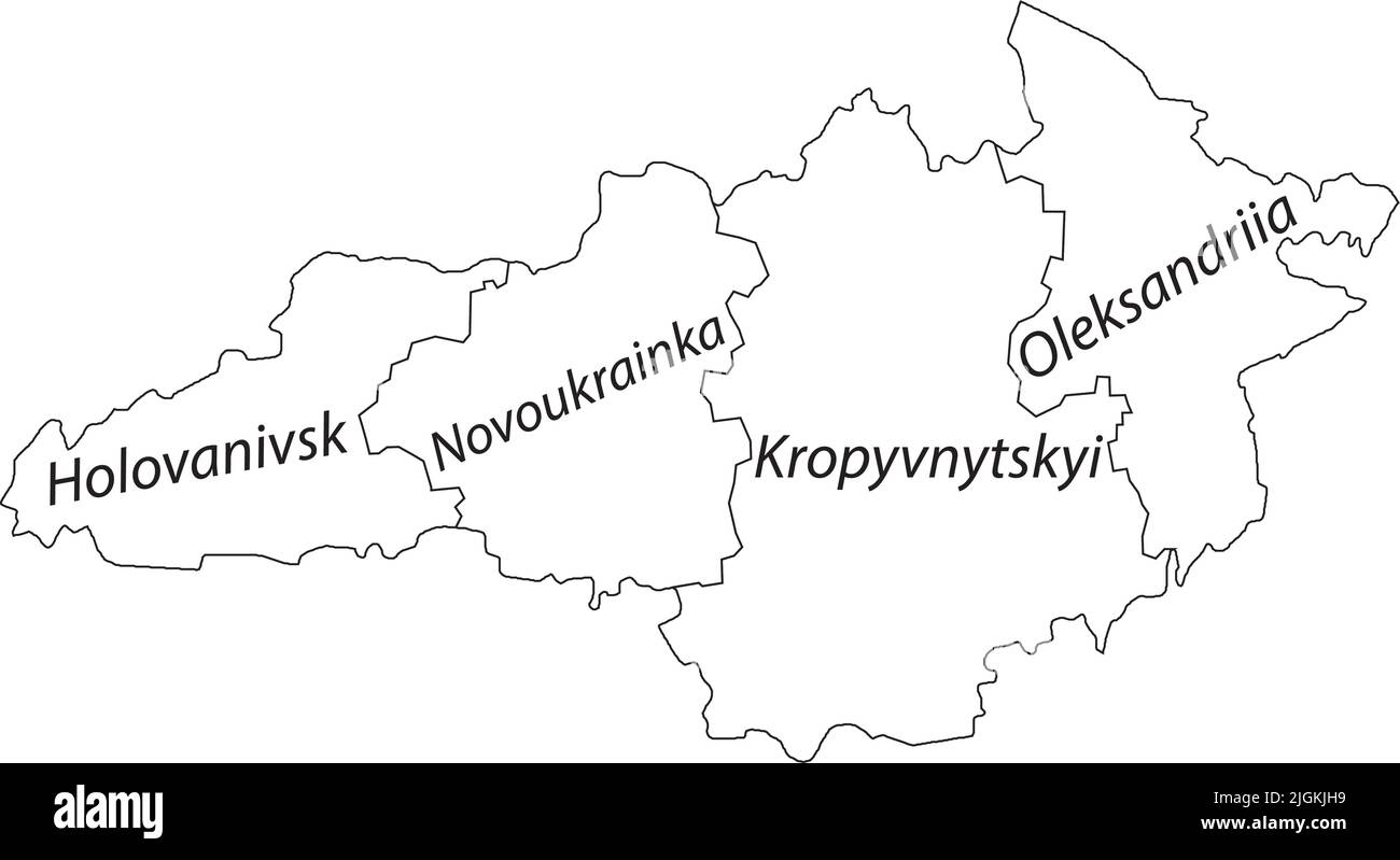 White tagged map of raions of the KIROVOHRAD OBLAST, UKRAINE Stock Vector
