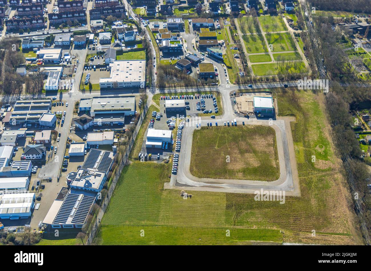Aerial photograph, industrial estates Im Pinntal and Gartenstraße in Kirchhellen, Bottrop, Ruhr area, North Rhine-Westphalia, Germany, DE, Europe, com Stock Photo
