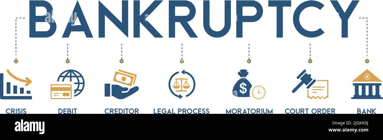 Bankruptcy banner web icon vector illustration concept with icon and symbol of crisis, debt, creditor, legal process, moratorium, court order Stock Vector