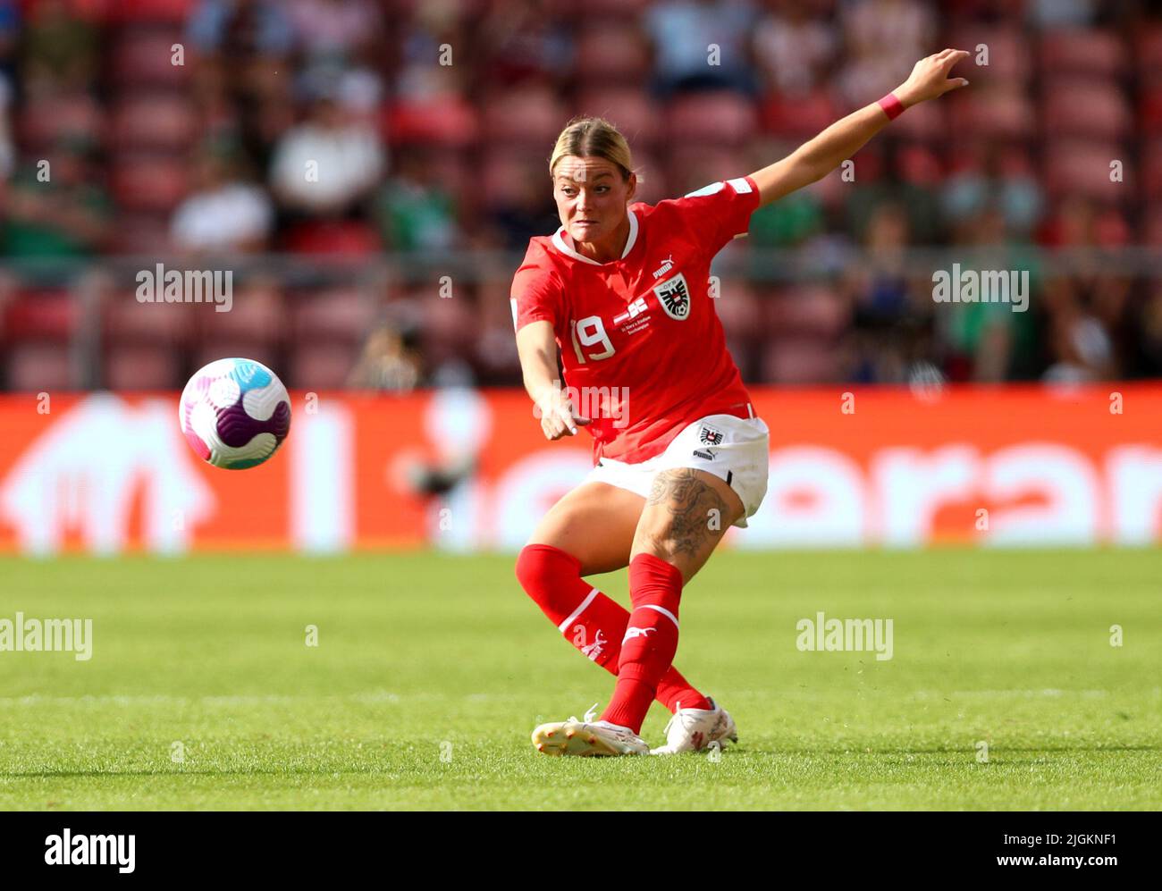 Austria's Verena Hanshaw during the UEFA Women's Euro 2022 Group A match at St Mary's Stadium, Southampton. Picture date: Monday July 11, 2022. Stock Photo