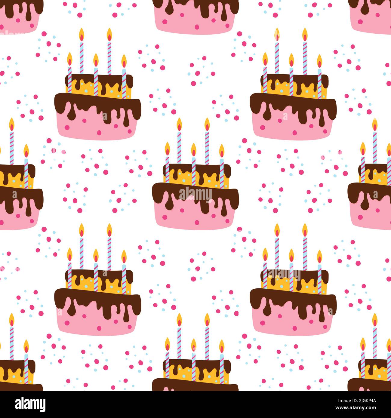 Happy holiday baked cakes with candles vector seamless pattern Stock Vector