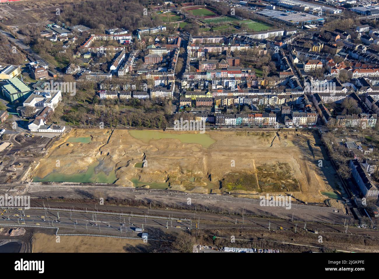 Aerial photograph, building site at the old Westphalia smelter, Dortmund, Ruhr area, North Rhine-Westphalia, Germany, building area, building site, bu Stock Photo