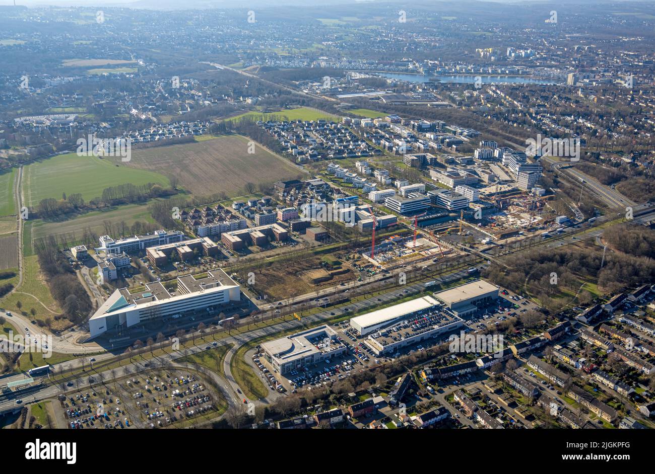 Aerial view, Stadtkrone-Ost, federal highway B1, A40 and B236, Dortmund, Ruhr area, North Rhine-Westphalia, Germany, Europe, DE, aerial photograph, bi Stock Photo