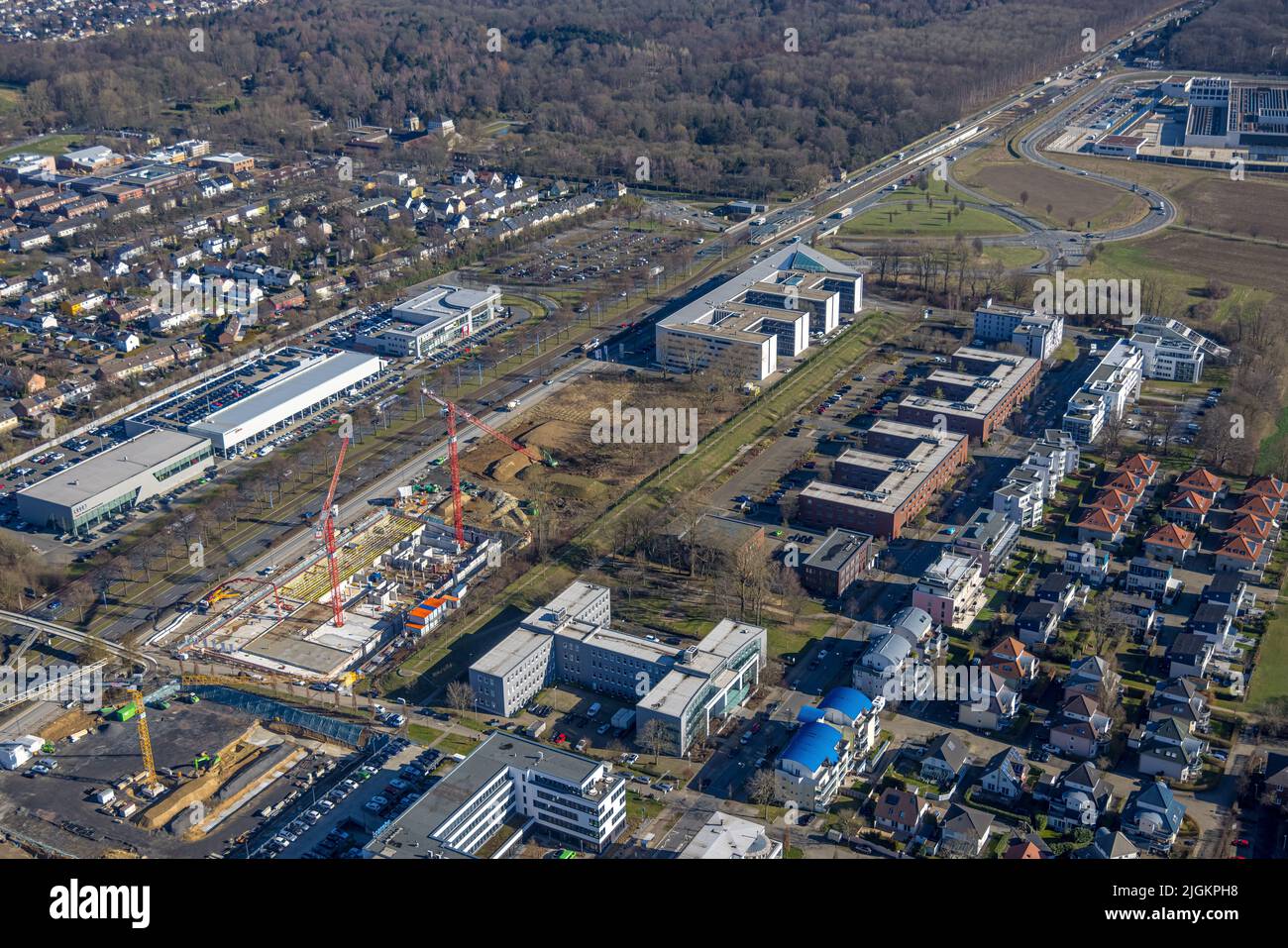 Aerial view, City Crone East, Federal Highway B1, A40 and B236, Aerial view, City Crone East, Federal Highway B1, A40 and B236, Dortmund, Ruhr Area, N Stock Photo