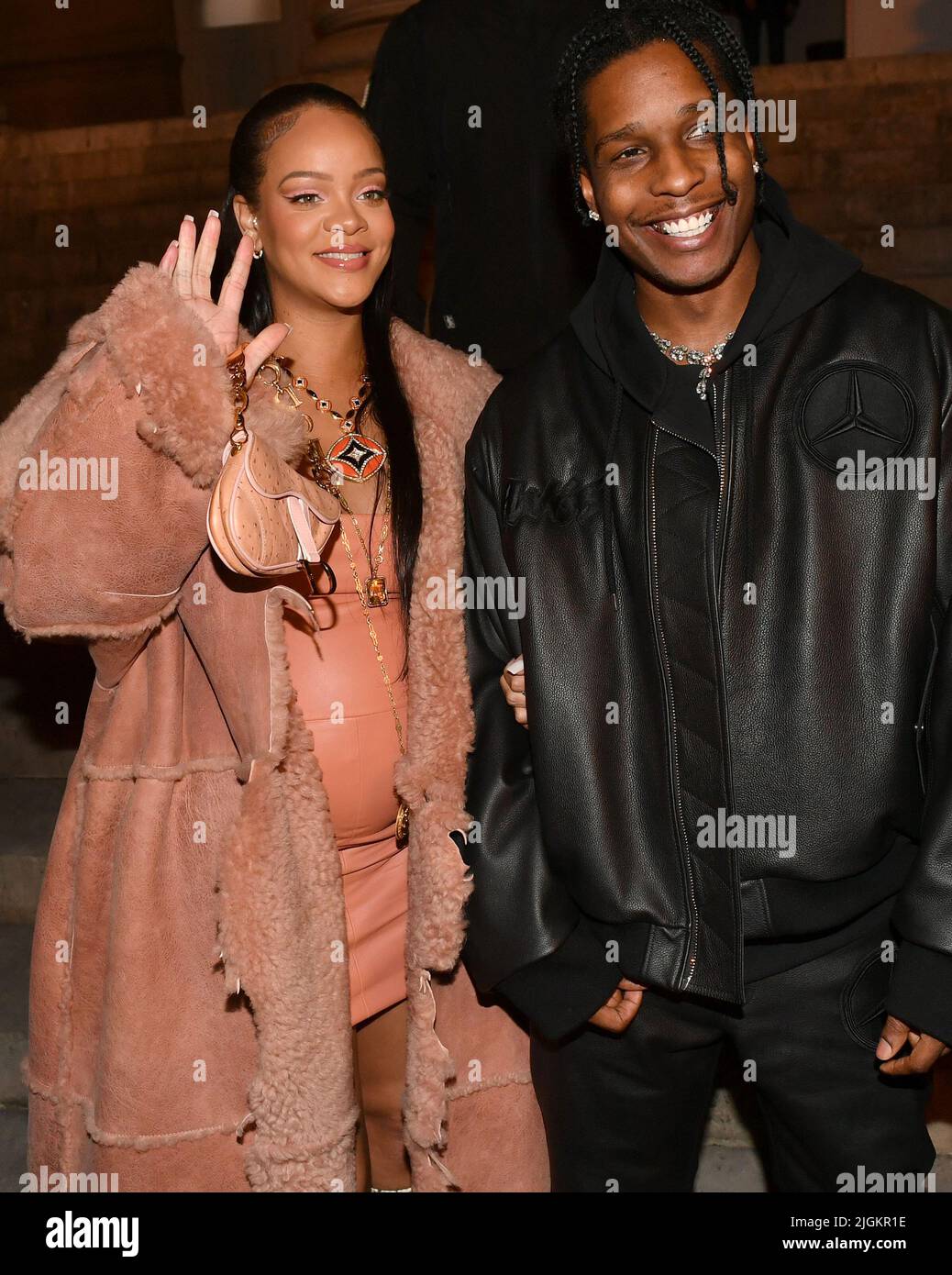 Rihanna and ASAP Rocky attend the Off-White Womenswear Fall/Winter 2022/2023 Stock Photo