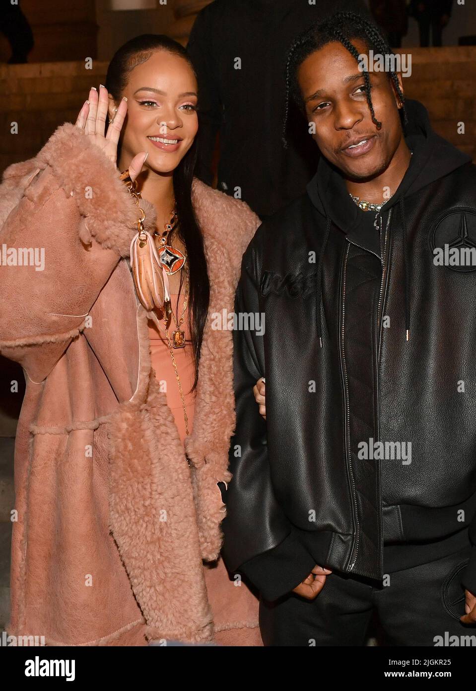 Rihanna and ASAP Rocky attend the Off-White Womenswear Fall/Winter 2022 ...