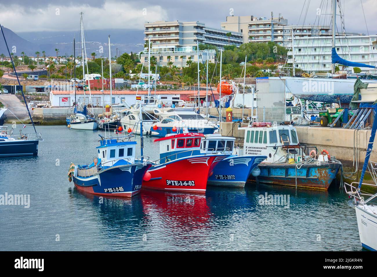 Golf del Sur, Tenerife, Spain - December 7, 2019: Fishing boats in Marina San Miguel Stock Photo