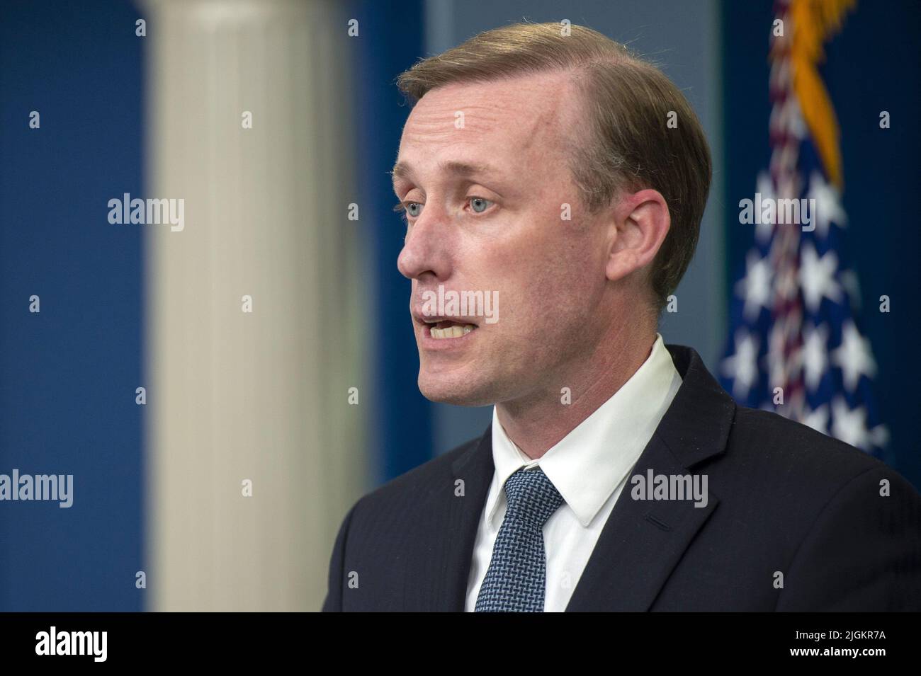Washington, United States. 11th July, 2022. National Security Advisor of the United States Jake Sullivan speaks during the daily press briefing in the James Brady Briefing Room at the White House in Washington, DC on Monday, July 11, 2022. Photo by Bonnie Cash/UPI Credit: UPI/Alamy Live News Stock Photo