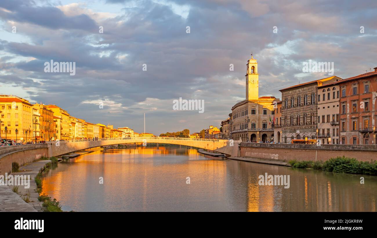 Pisa, Italy - September 4, 2014: Panoramic view of The Old Town of Pisa in the early evening Stock Photo