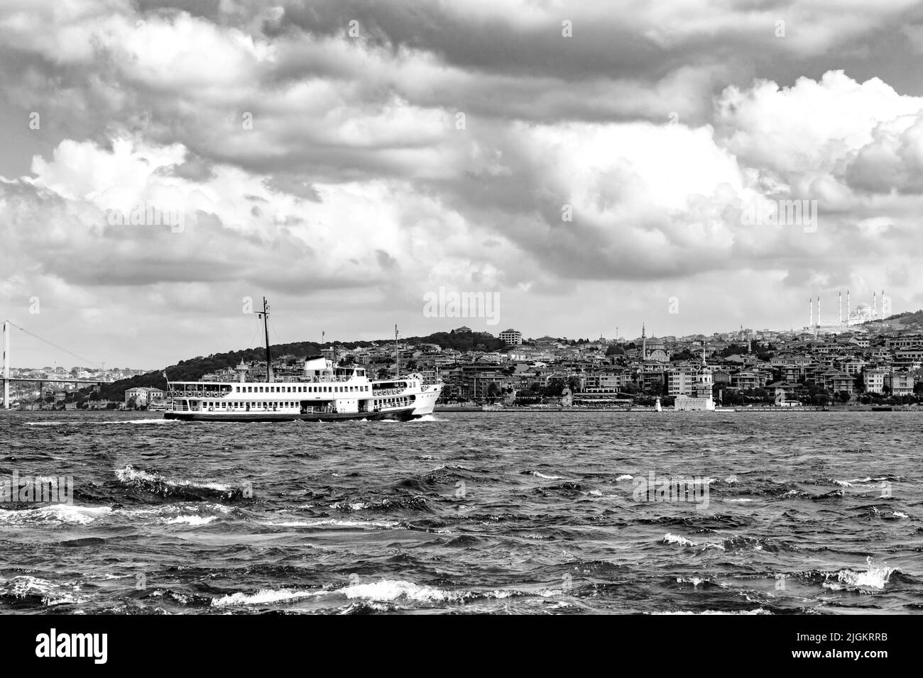 The ferry goes through the Bosphorus Strait. Istanbul, Turkey. Stock Photo