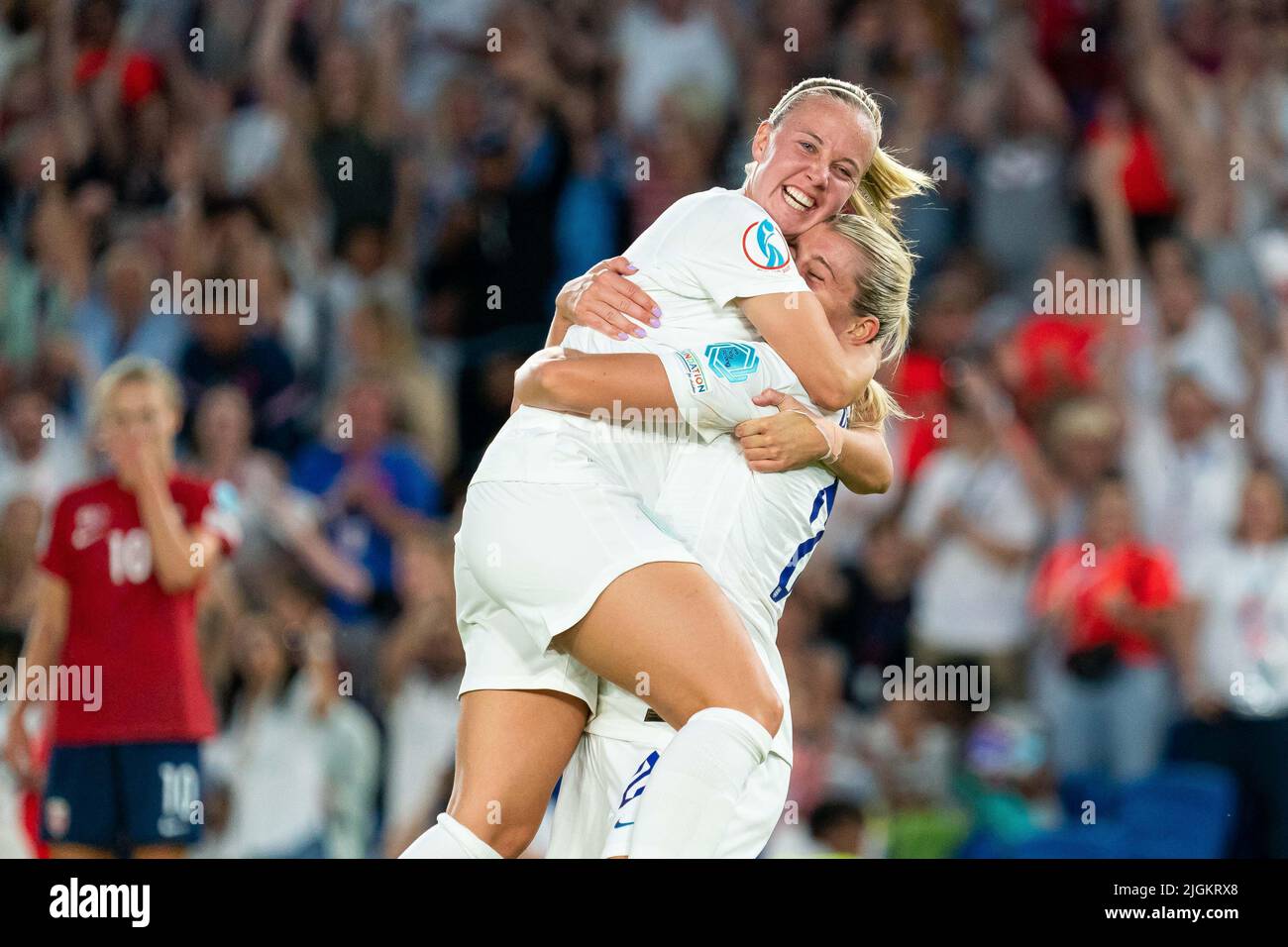 Brighton, UK. 11th July, 2022. Alessia Russo (23 England) celebrates scoring Englands seventh (7-0) during the UEFA Womens Euro 2022 football match between England and Norway at the Community Stadium in Brighton, England. and during the UEFA Womens Euro 2022 football match between England and Norway at the Community Stadium in Brighton, England. (Foto: Sam Mallia/Sports Press Photo/C - ONE HOUR DEADLINE - ONLY ACTIVATE FTP IF IMAGES LESS THAN ONE HOUR OLD - Alamy) Credit: SPP Sport Press Photo. /Alamy Live News Stock Photo