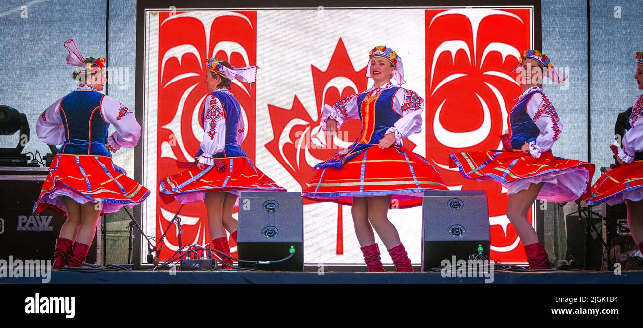Veselka Ukrainian Dancers, Canada Day Celebrations, Victoria, British Columbia, Canada Stock Photo
