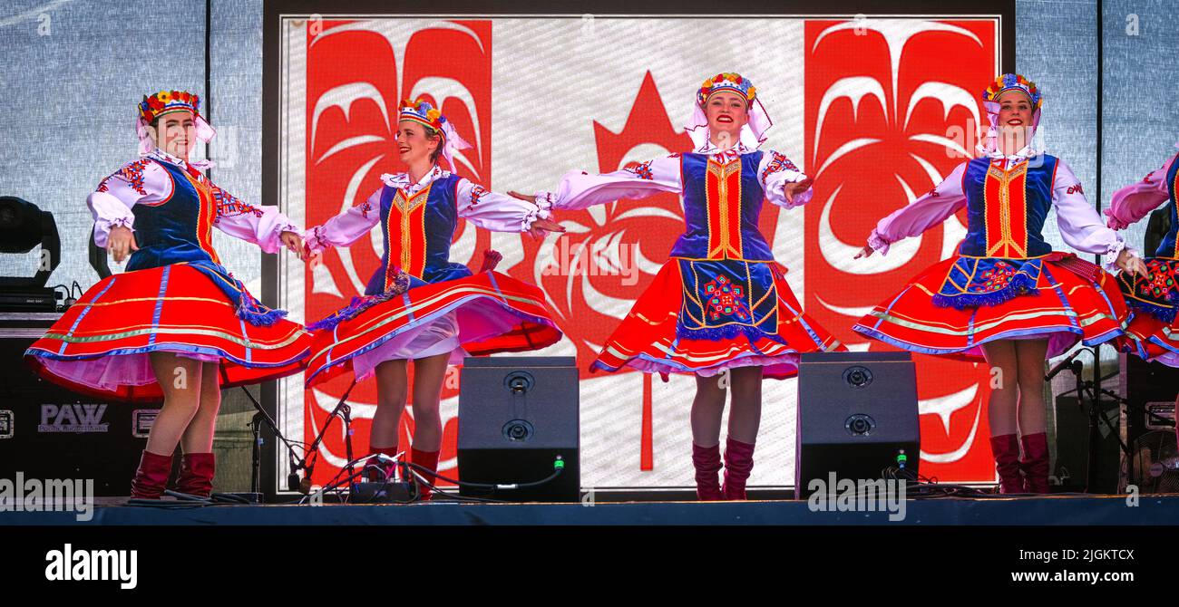 Veselka Ukrainian Dancers, Canada Day Celebrations, Victoria, British Columbia, Canada Stock Photo