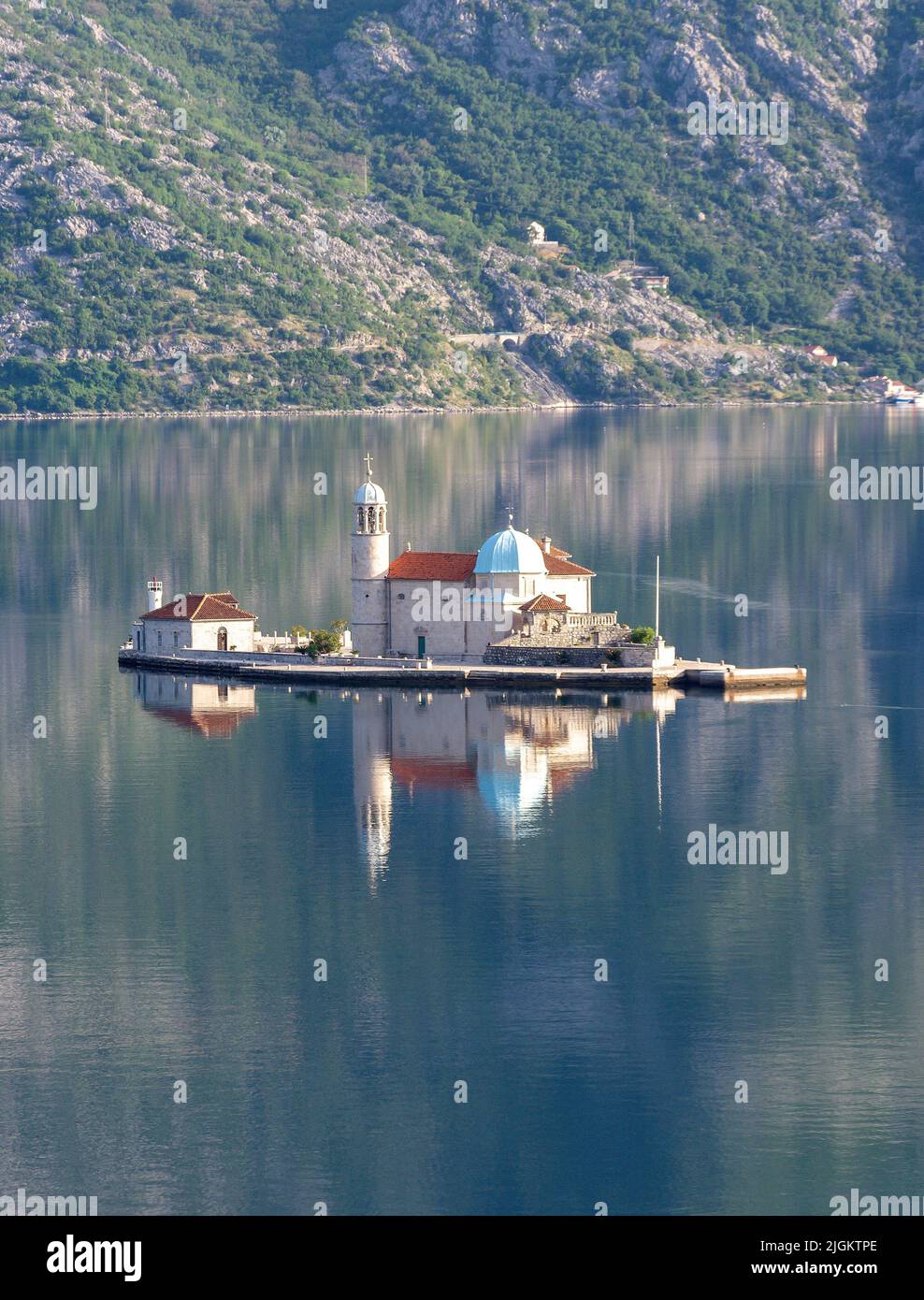 Chiesa della Madonna dello Scarpello, Latarnia morska, Bay of Kotor (Boka kotorska), Kotor, Dalmatia, Montenegro Stock Photo