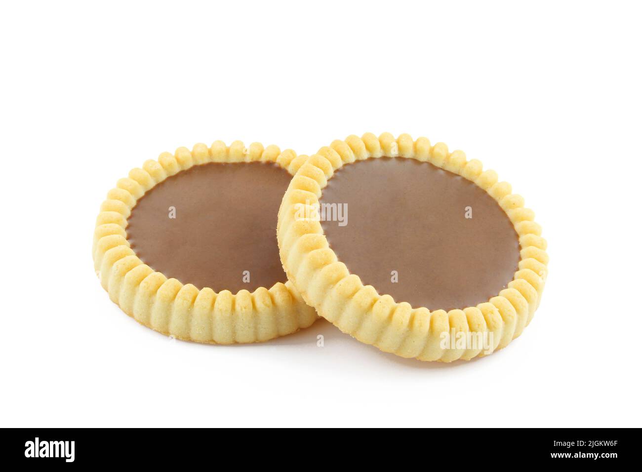 Pair of biscuits filled with chocolate isolated on white background Stock Photo