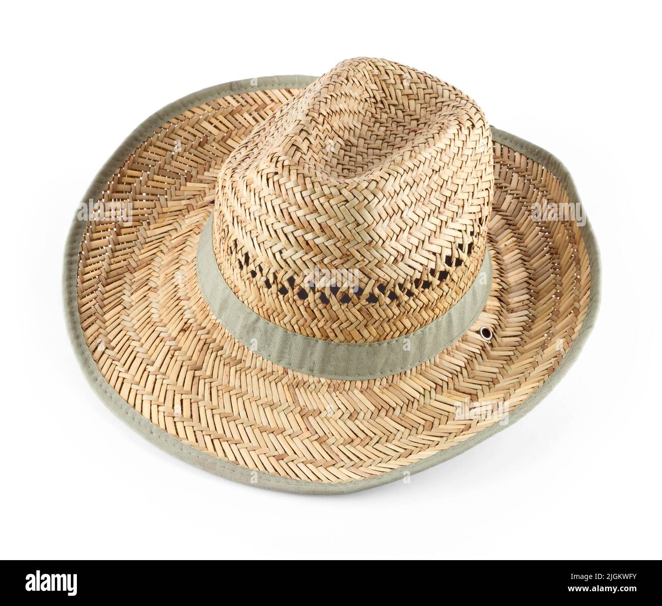 Woven straw hat with brown trim