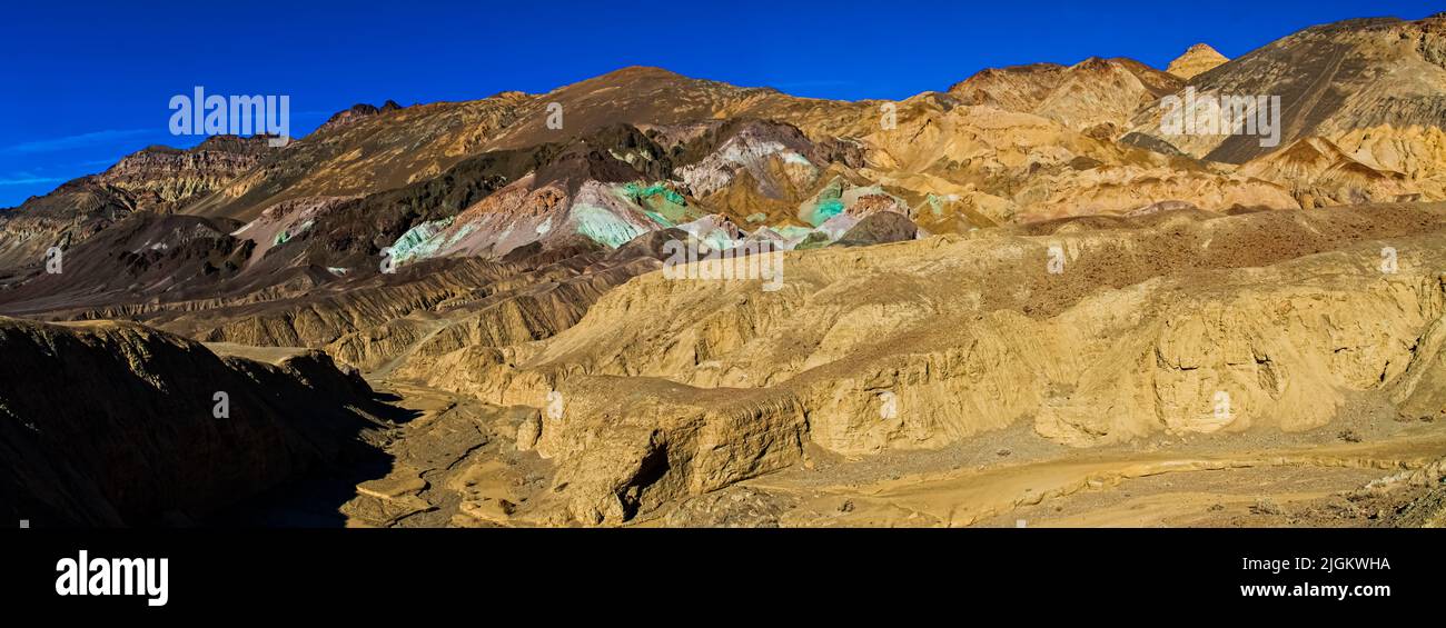 The Oxidized Metals In  the Soil Left by Volcanic Activity Have Resulted In The Multi-Colored Mountains of Artist's Palette, Death Valley National Par Stock Photo