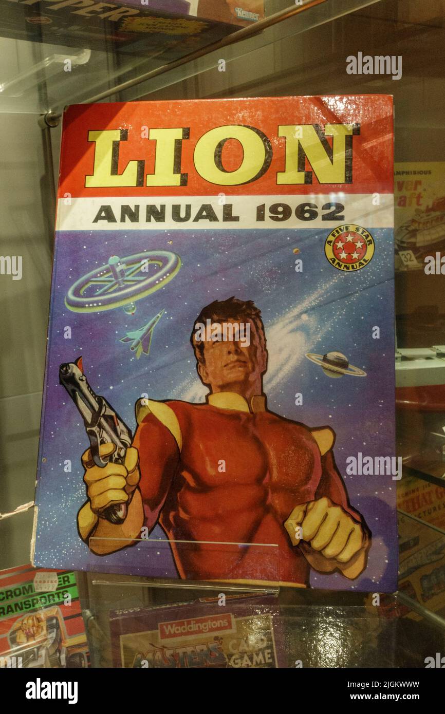 A Lion Annual 1962 (Five Star Annual) on display in a museum in the UK. Stock Photo