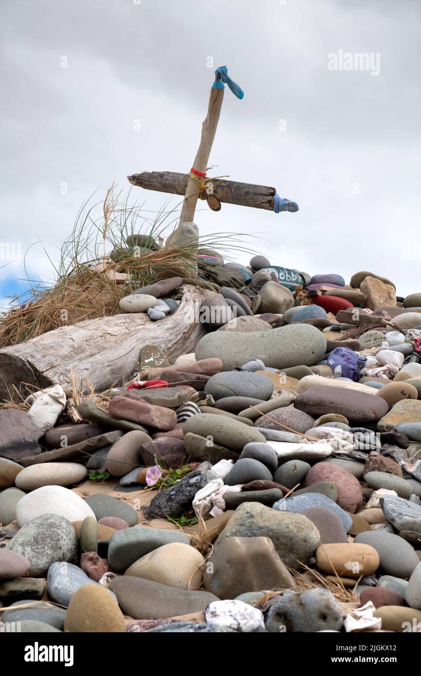 Dobby's grave at Freshwater West in Pembrokeshire has become an attraction for Harry Potter fans wishing to visit the Deathly Hallows film location of Stock Photo