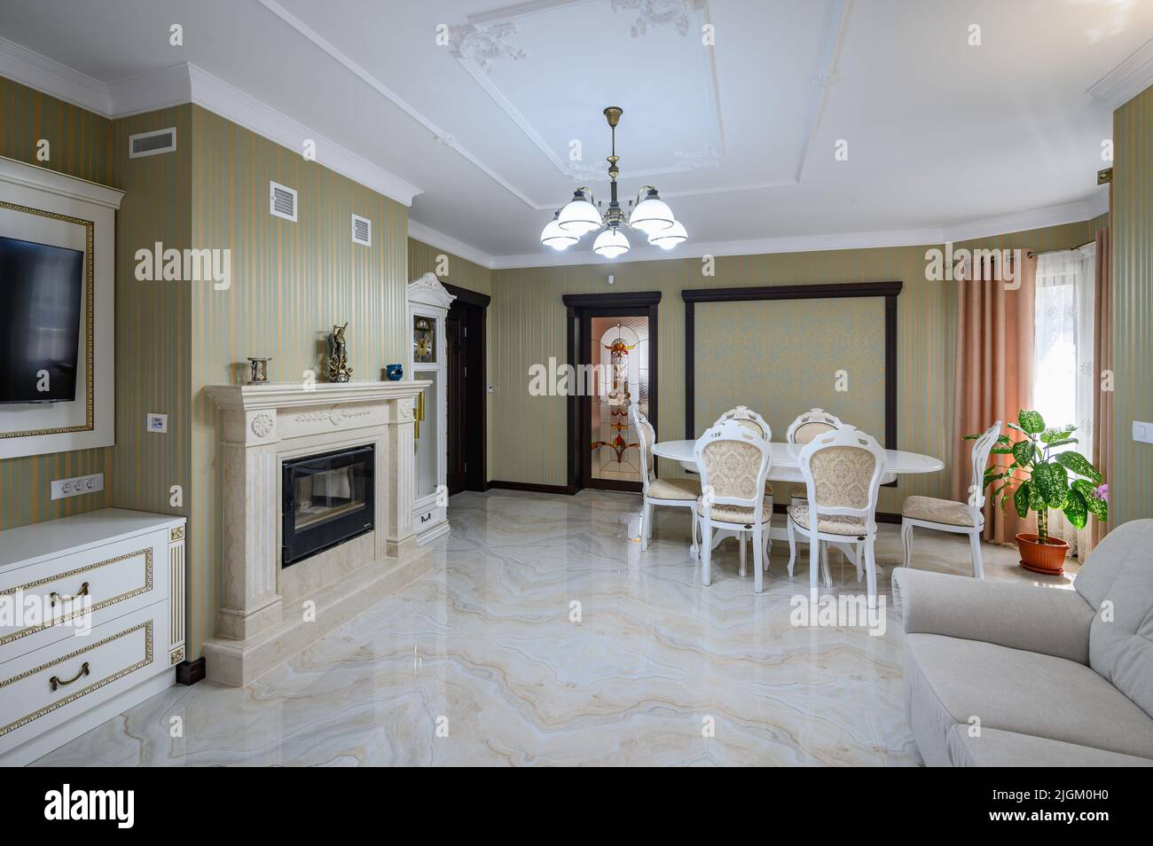 Classic living room interior design with marble floor Stock Photo - Alamy