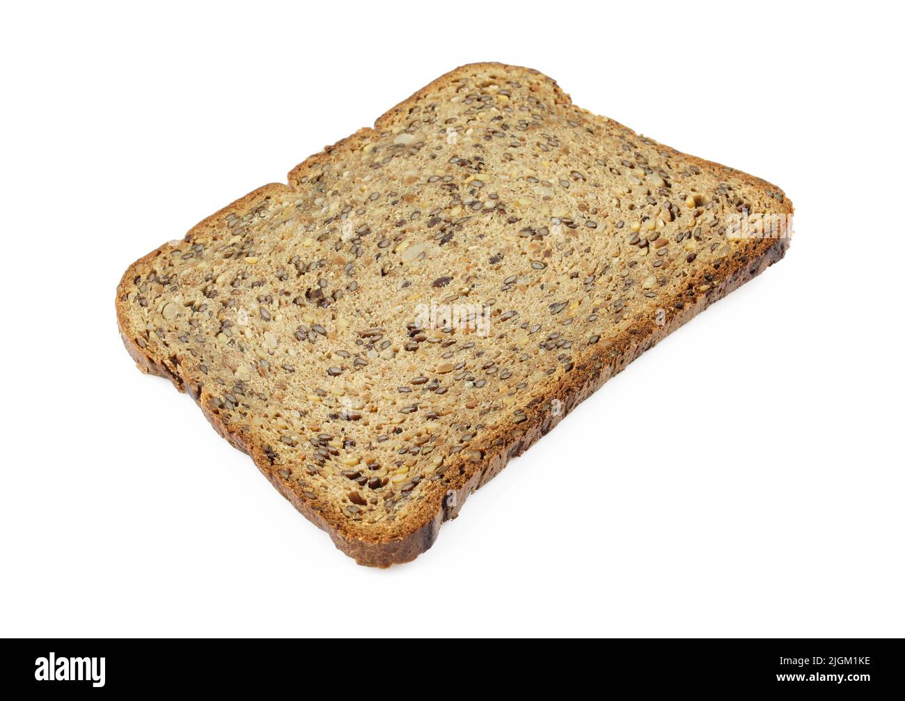 Slice of dark wholemeal bread with seeds isolated on white background ...
