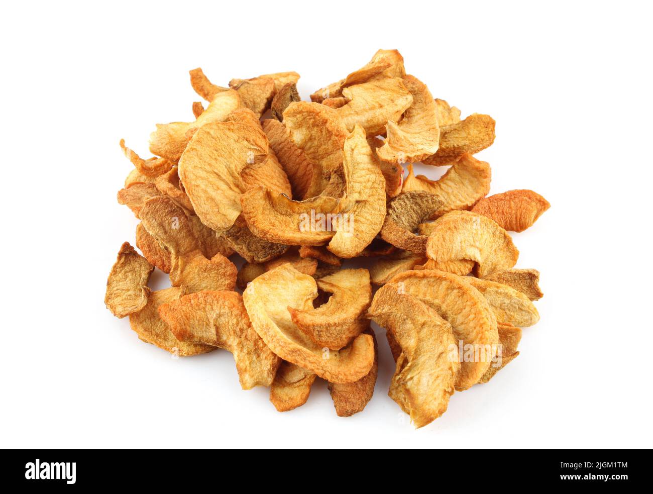 Bunch of dehydrated apples isolated on white background. Dry fruit