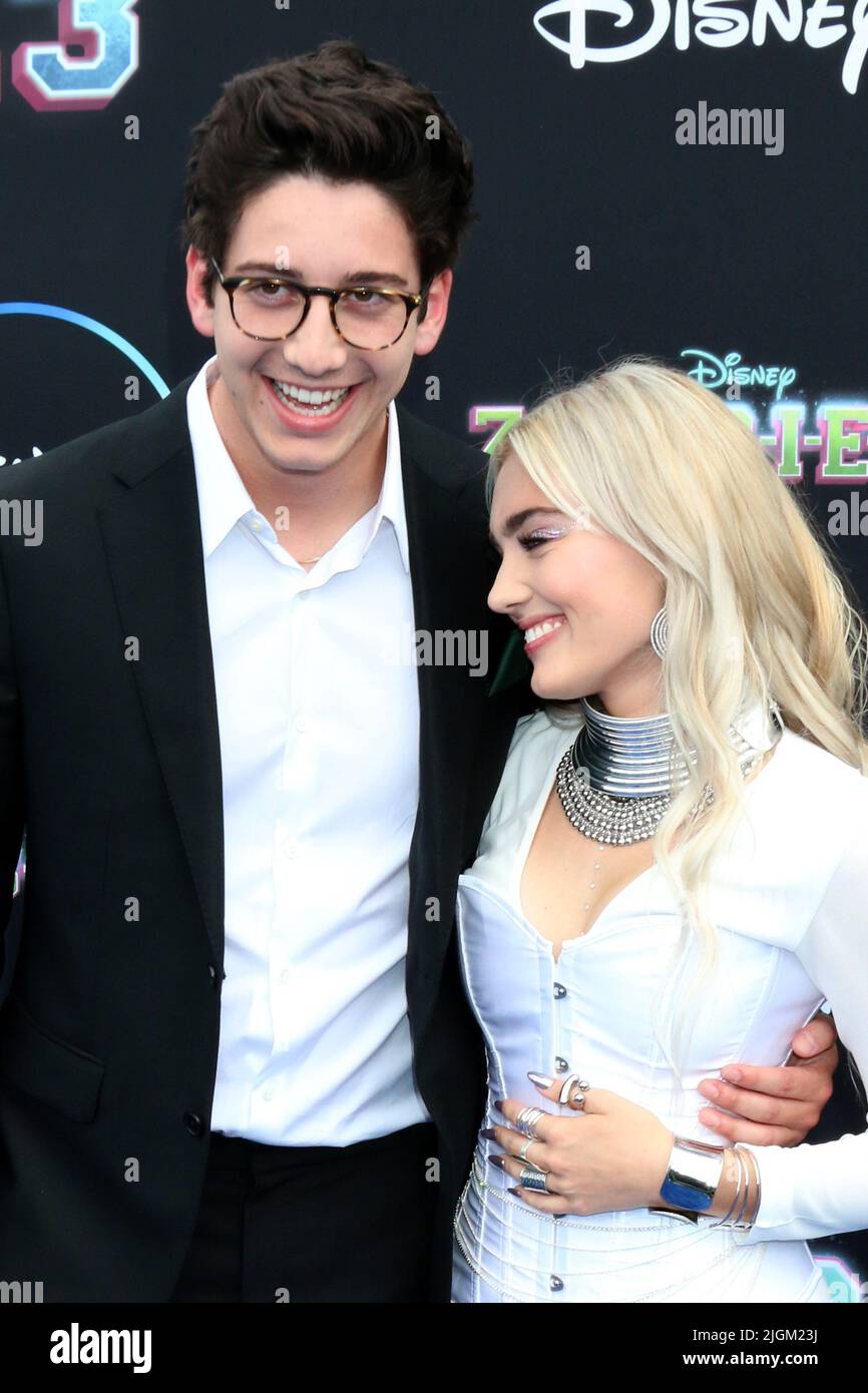 July 9, 2022, Santa Monica, CA, USA: LOS ANGELES - JUL 9:  Milo Manheim, Meg Donnelly at the Zombies 3 Premiere Screening at Barker Hanger on July 9, 2022 in Santa Monica, CA (Credit Image: © Kay Blake/ZUMA Press Wire) Stock Photo