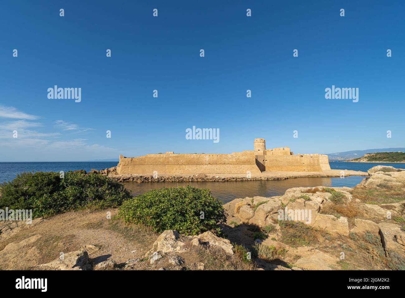 View of a fortress on the Italian coast Stock Photo
