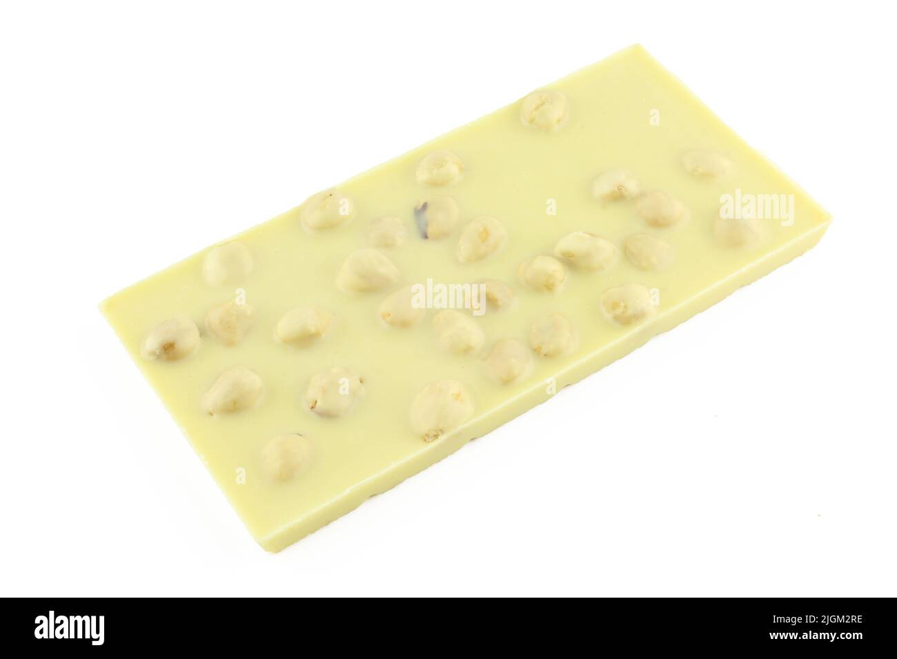 White chocolate bar with hazelnuts isolated on white background Stock Photo