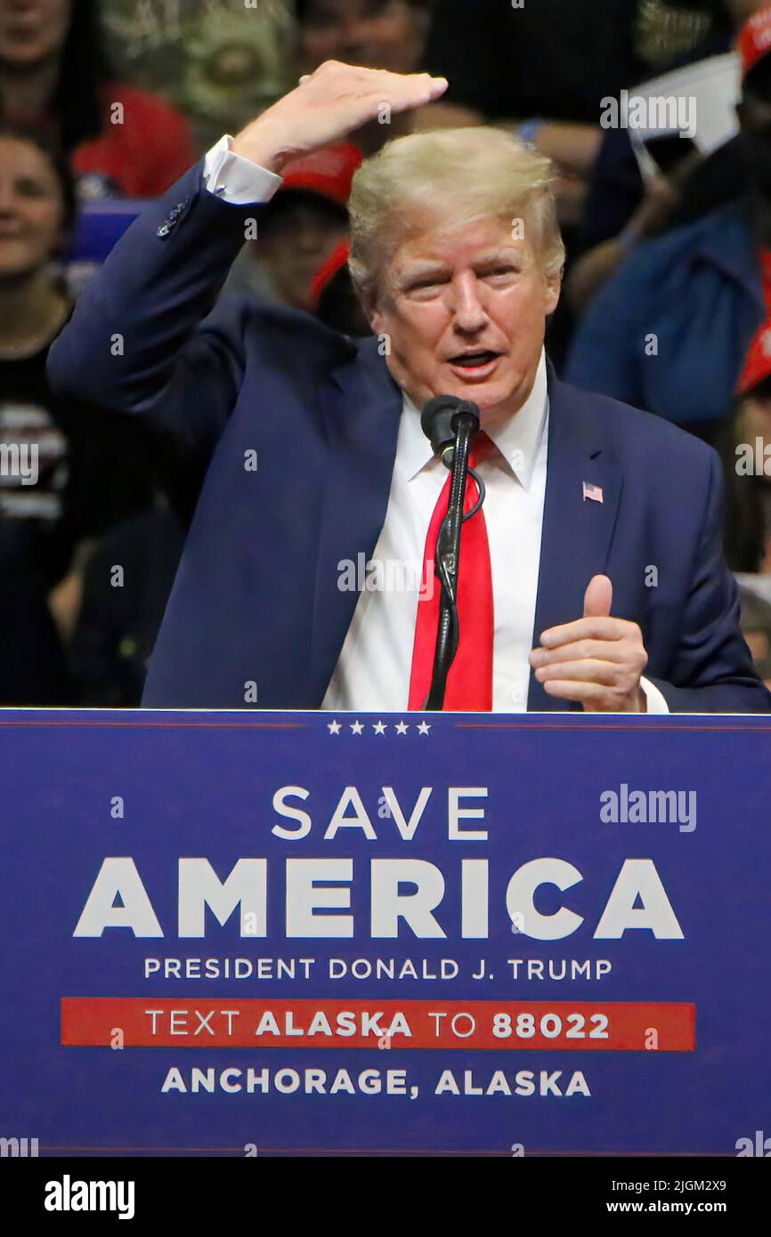 Anchorage, Alaska, USA. 9th July, 2022. DONALD TRUMP addresses the