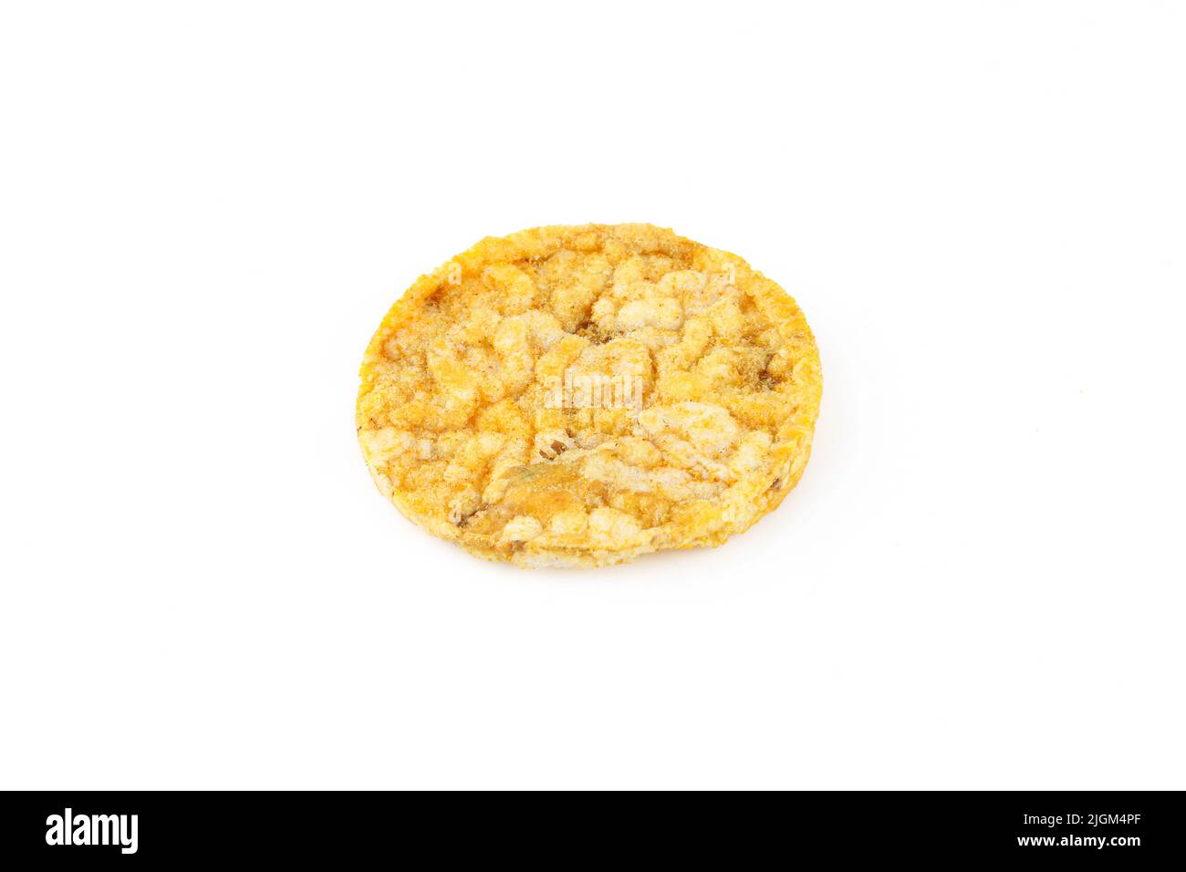 Single rice corn chip isolated on white background. Healthy dietetic