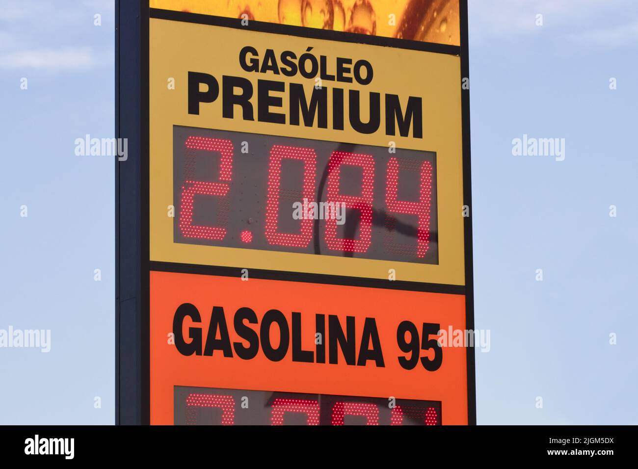 Detail of the sign of a gas station where fuel prices are read for cars ...