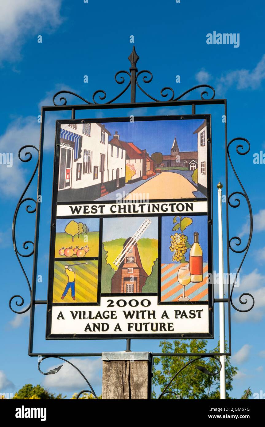 The village sign of West Chiltington, West Sussex, England, UK Stock