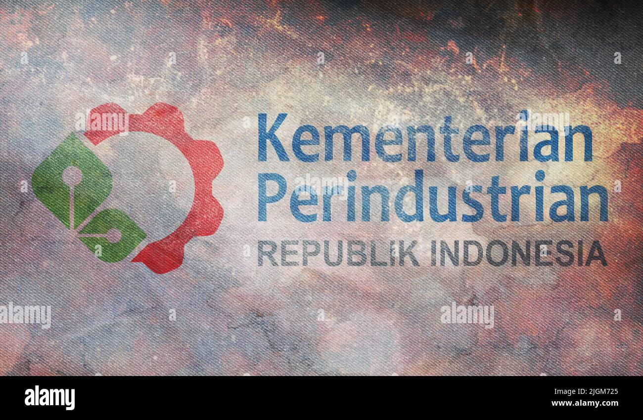 Top view of retro flag Ministry of Industry Indonesia with grunge