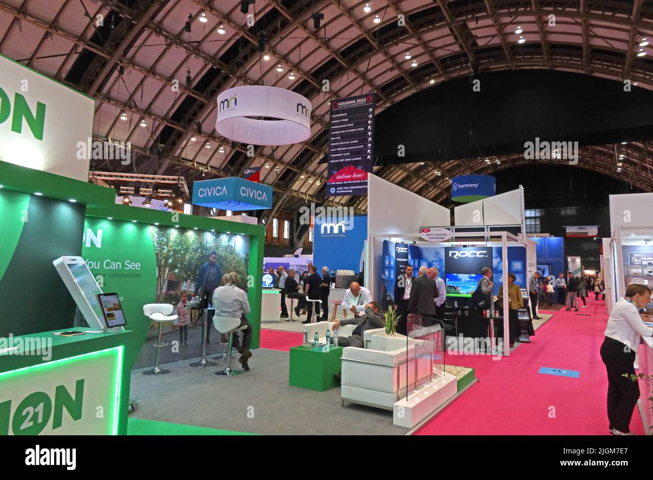 Stands inside Housing2022,CIH Housing event,conference and exhibition held at Manchester Central (GMEX), in partnership with Ocean Media, England, UK Stock Photo