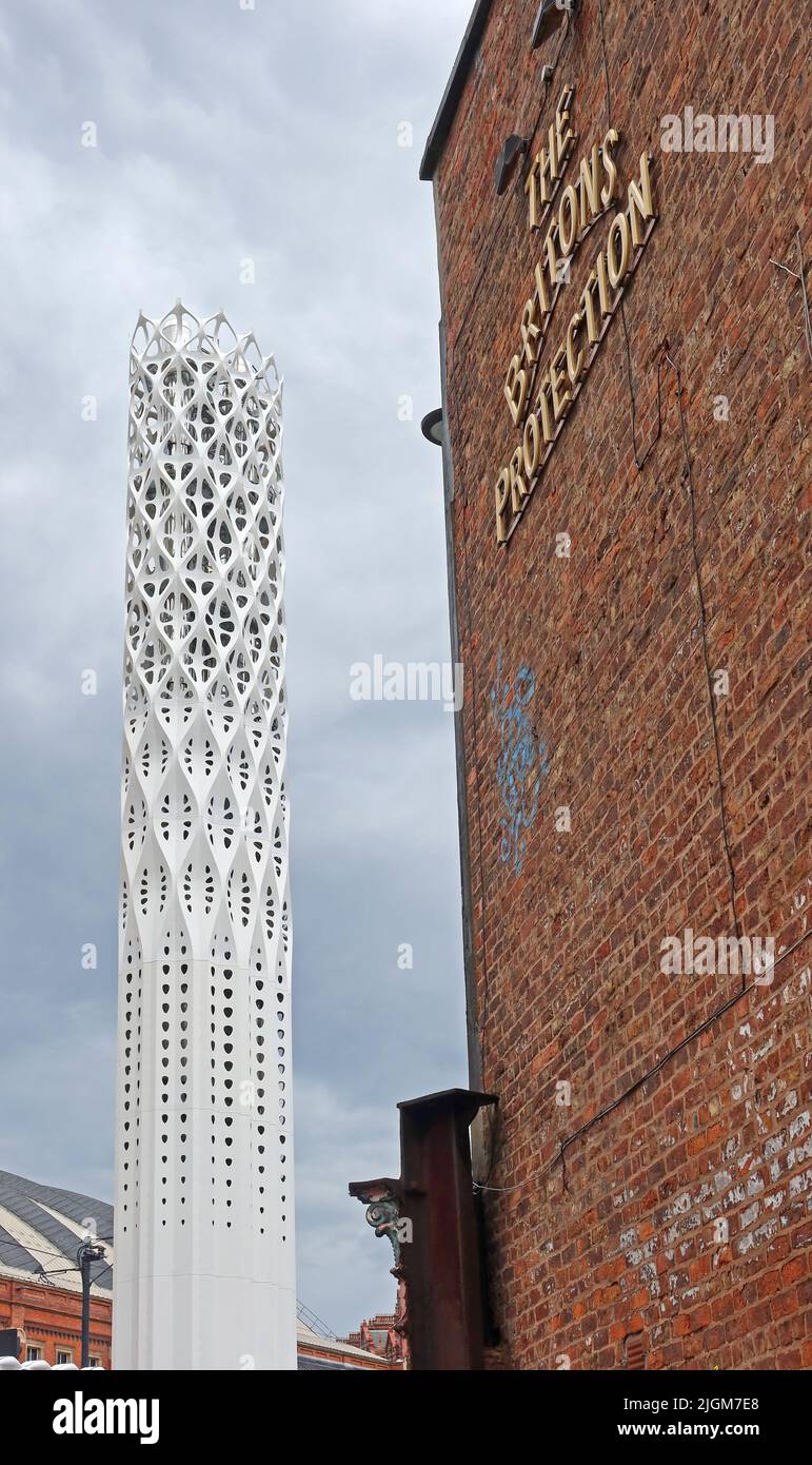 Tower Of Light, flue and wall, shell structure, of the Britons Protection pub, Manchester Central, Lower Mosley St, Manchester, England, UK,  M1 5HA Stock Photo