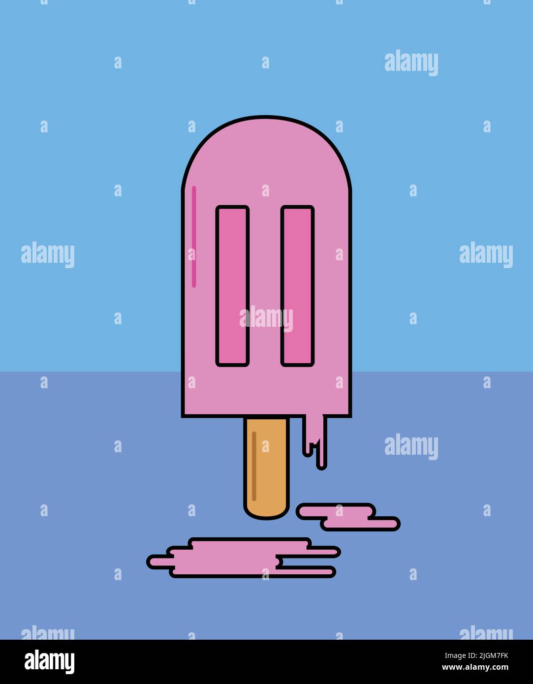Vectorized logo of a pink ice cream melting on a blue background in 2 tones. Ideal for lovers of ice cream parlors and ice creams of all flavors Stock Vector