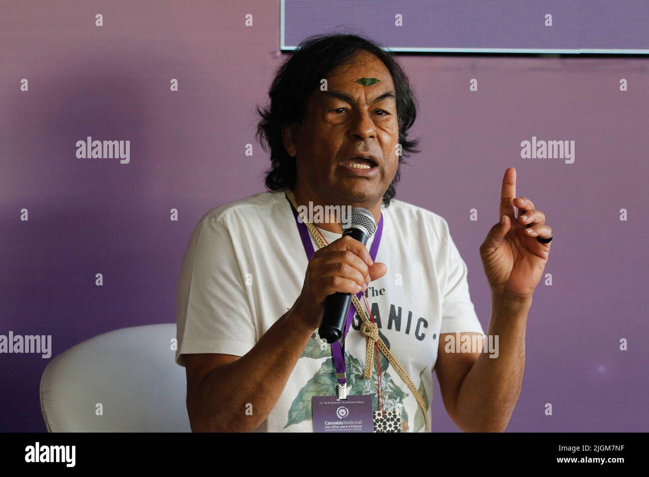 Brazilian indigenous Ailton Krenak portrait. Krenak is a writer, philosopher and indigenous cause leader activist, Rio de Janeiro, Brazil Stock Photo