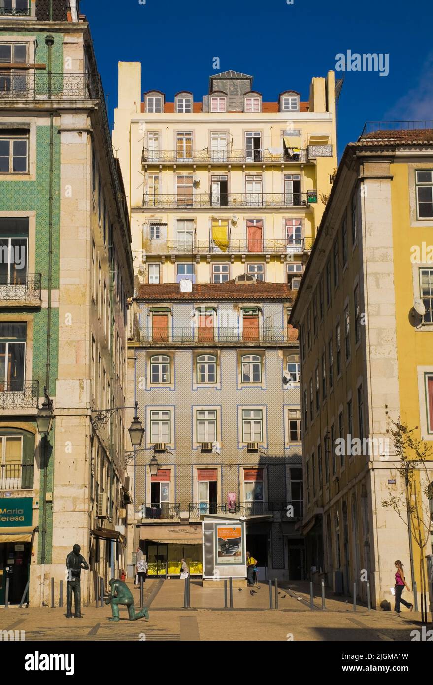 Public square and residential apartment buildings in Lisbon, Portugal