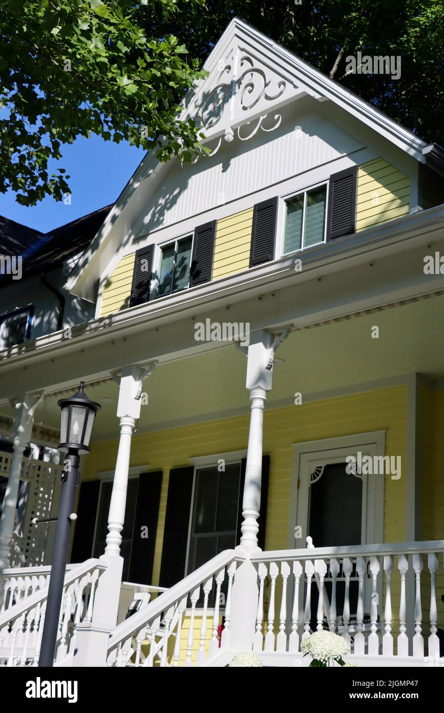 Front of yellow and white house at Chautauqua Institution area in