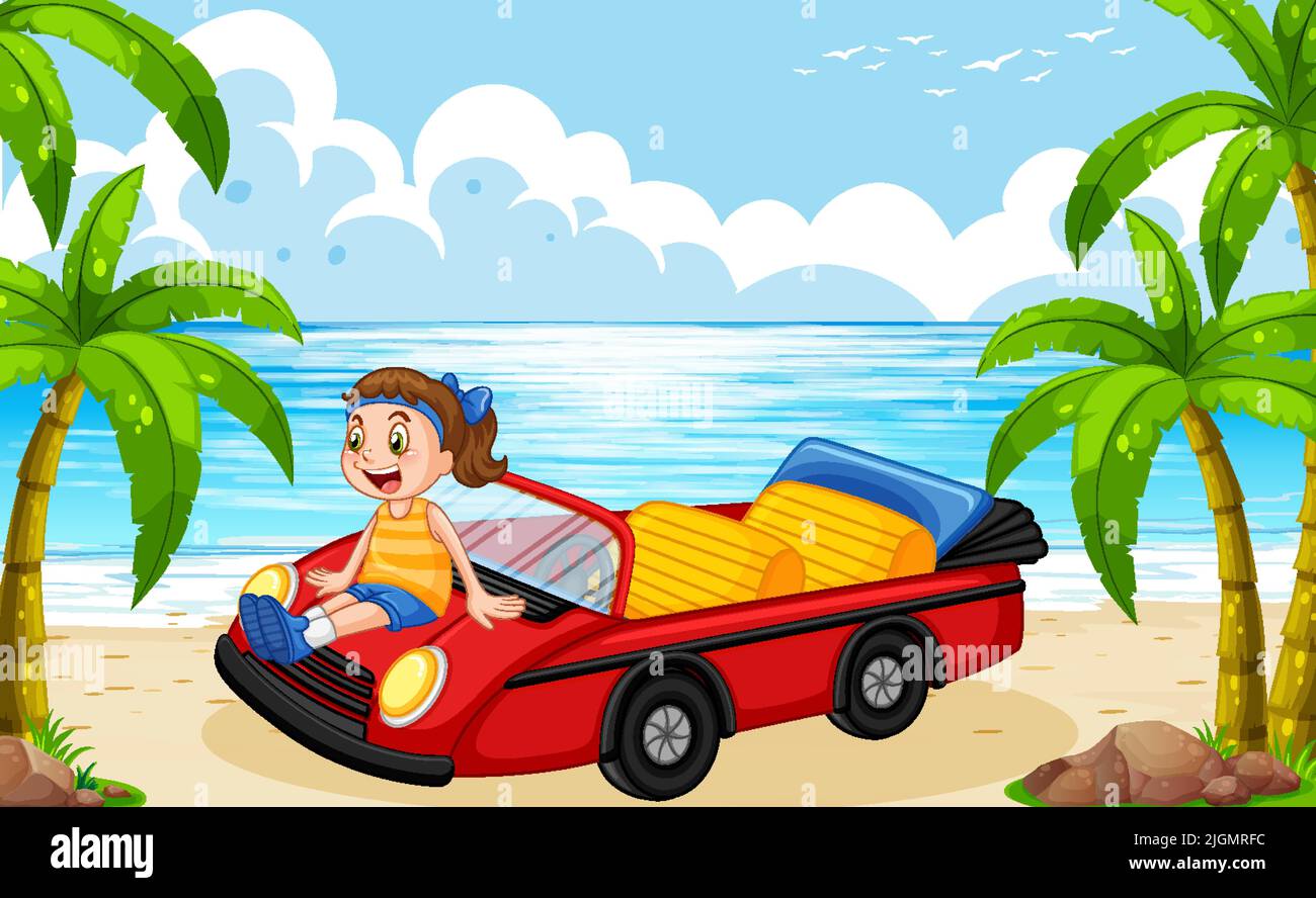 Road trip vacation at the beach illustration Stock Vector Image & Art ...