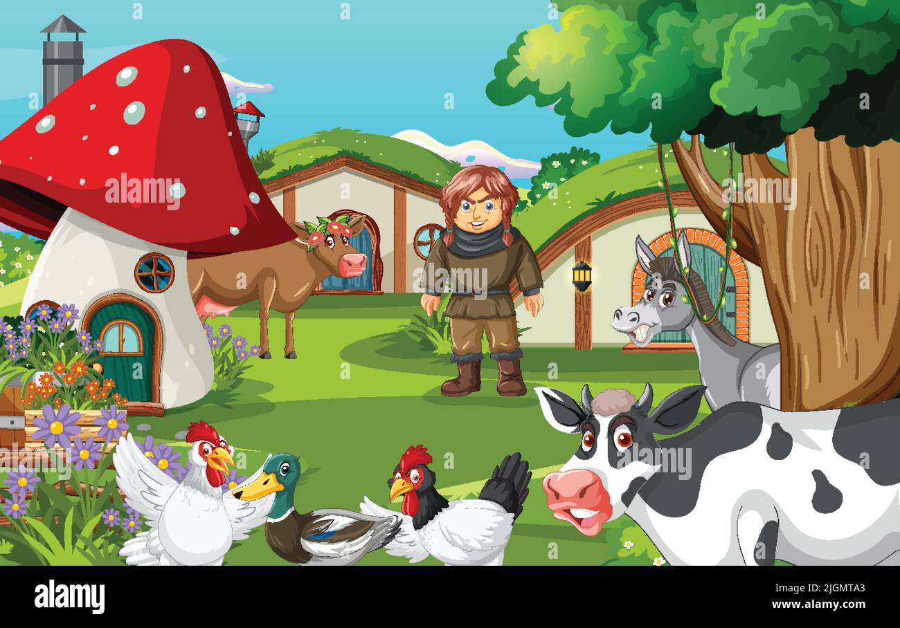 Cartoon farm animals in nature scene illustration Stock Vector Image ...