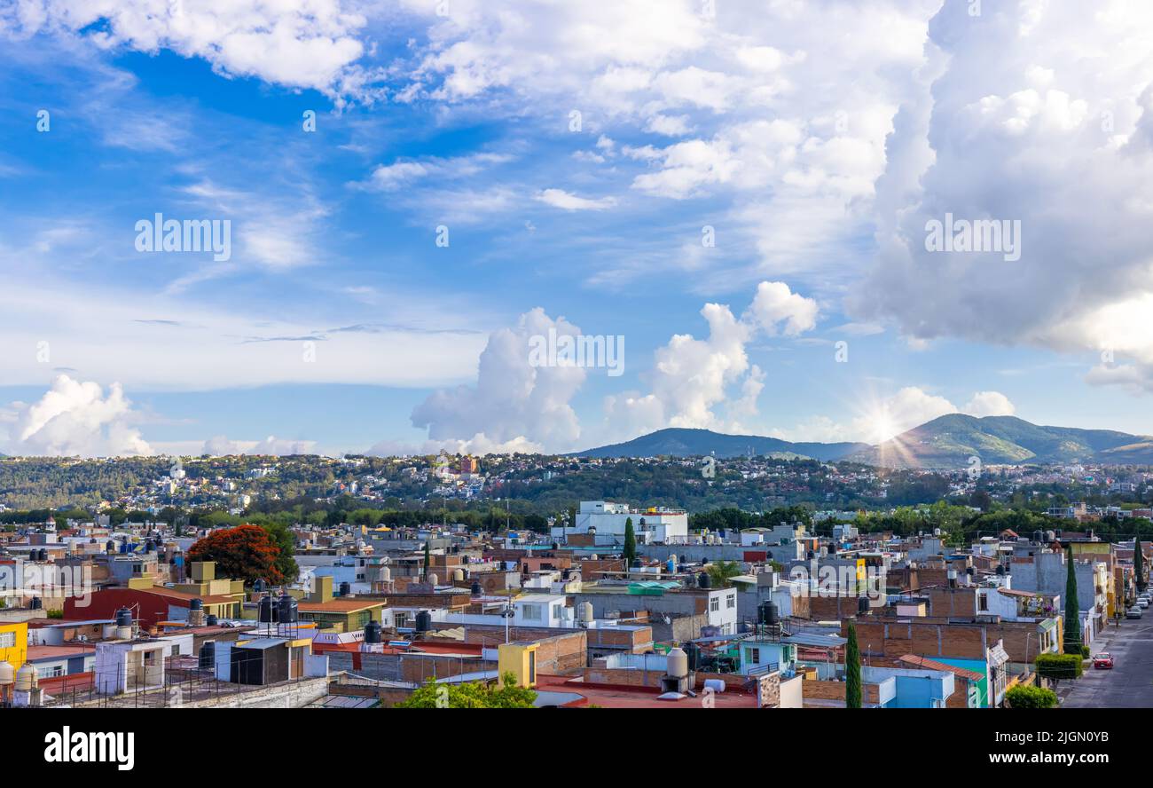 Mexico, panoramic Morelia skyline with colorful streets and colonial