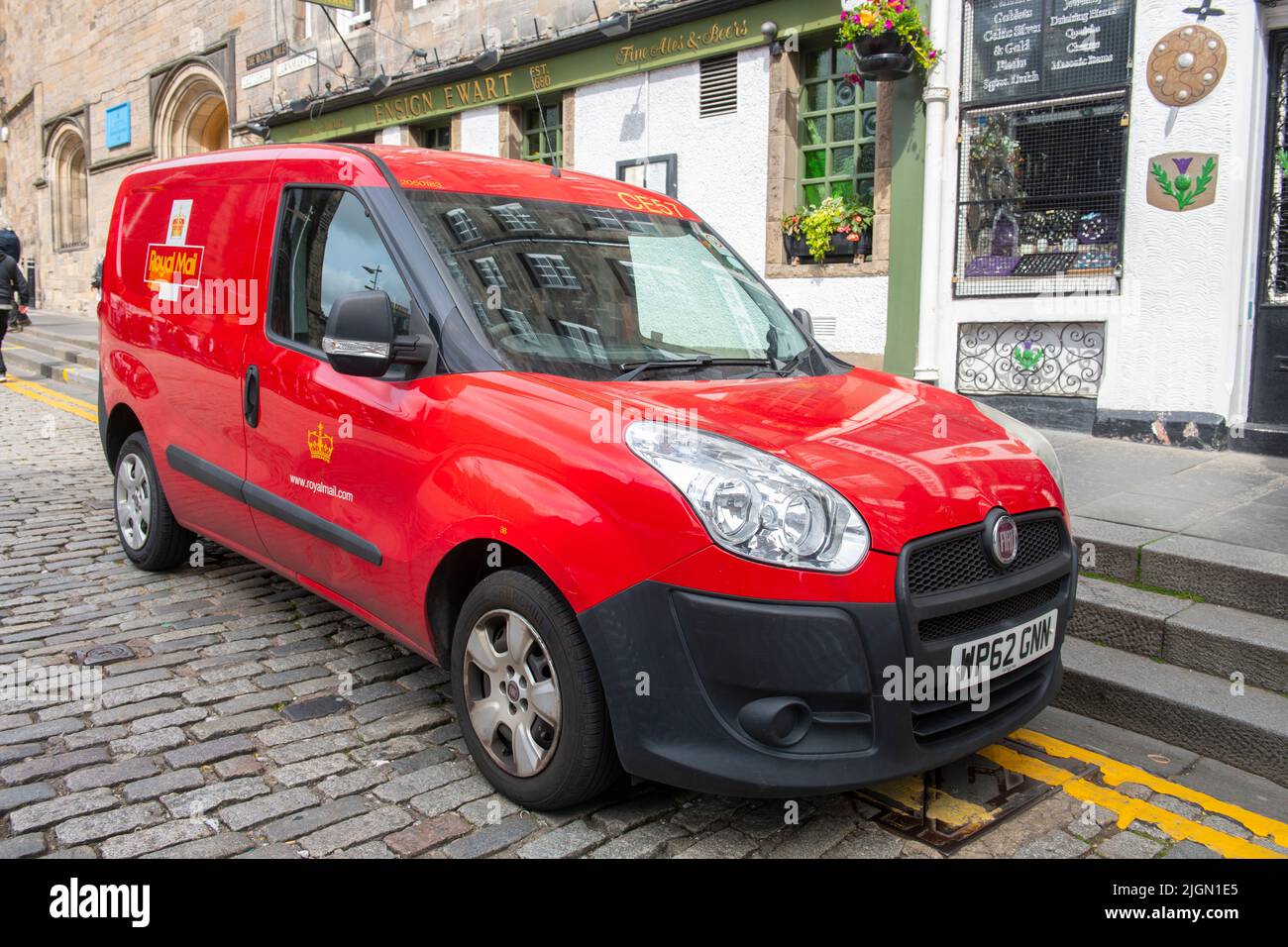 Royal Mail car on Lawnmarket on Royal Mile in Old Town Edinburgh