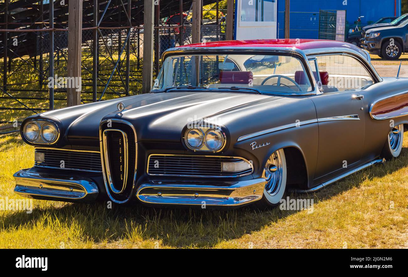 Vintage Ford Edsel Pacer at the Classic Car Show. Full-size car Edsel Pacer Convertible, 1958. Street photo, nobody, selective focus, editorial-July 1 Stock Photo