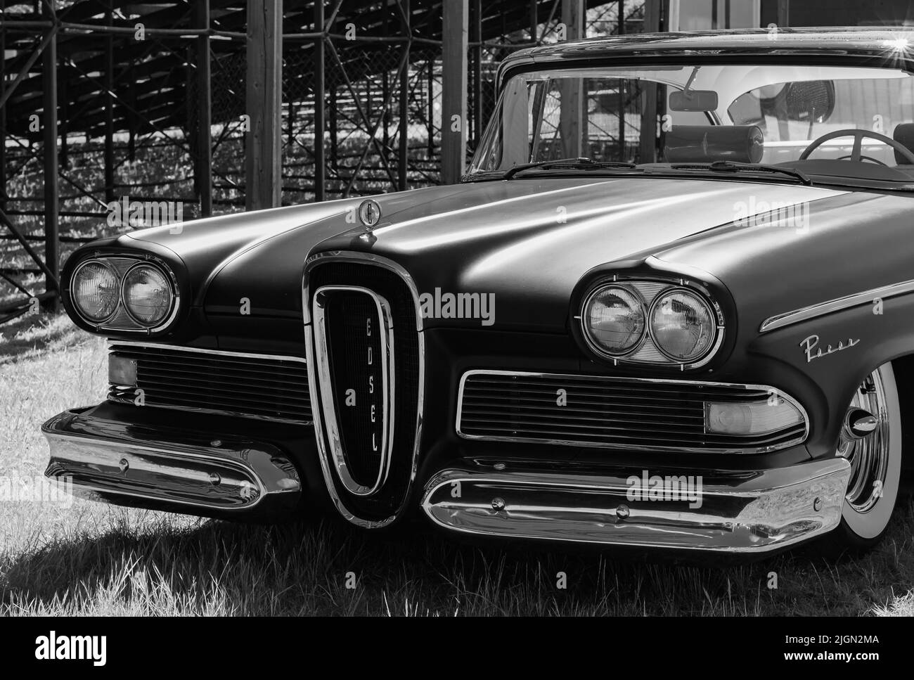 Vintage Ford Edsel Pacer at the Classic Car Show. Full-size car Edsel Pacer Convertible, 1958. Street photo, nobody, selective focus, editorial-July 1 Stock Photo